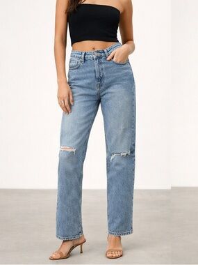 Zara Distressed Cigarette Fit Jeans Light Blue 6